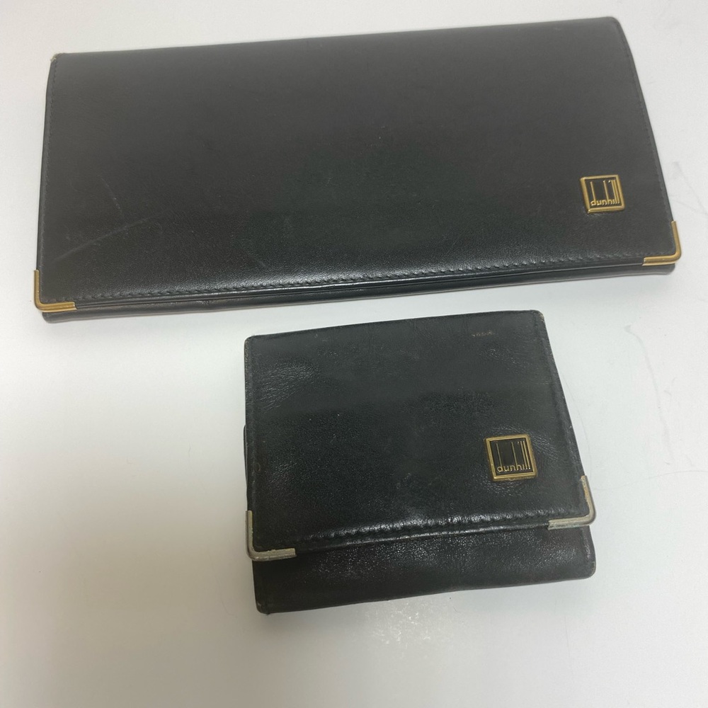 Dunhill Wallet Logo Plate & Coin purse. Black Leather